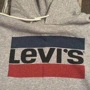 Levi's Gray Sweater with Red and Blue Logo.  Vintage.